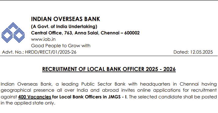 Indian Overseas Bank Recruitment 2025