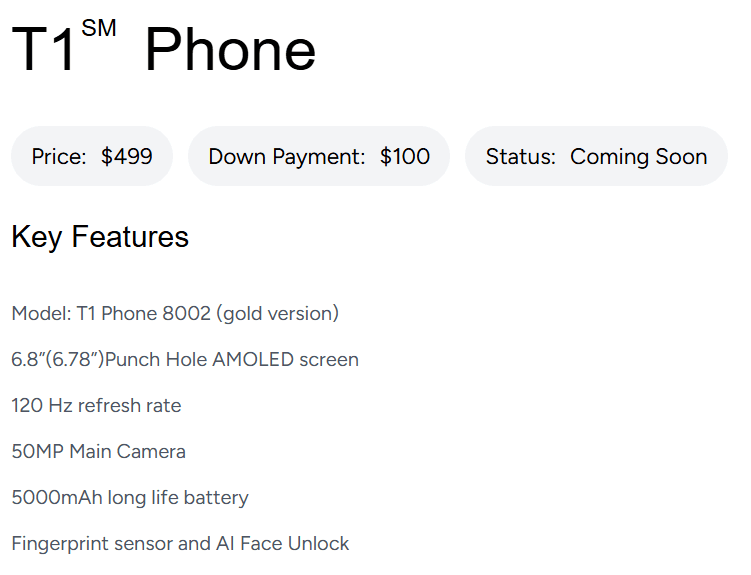 T1 Mobile Specifications